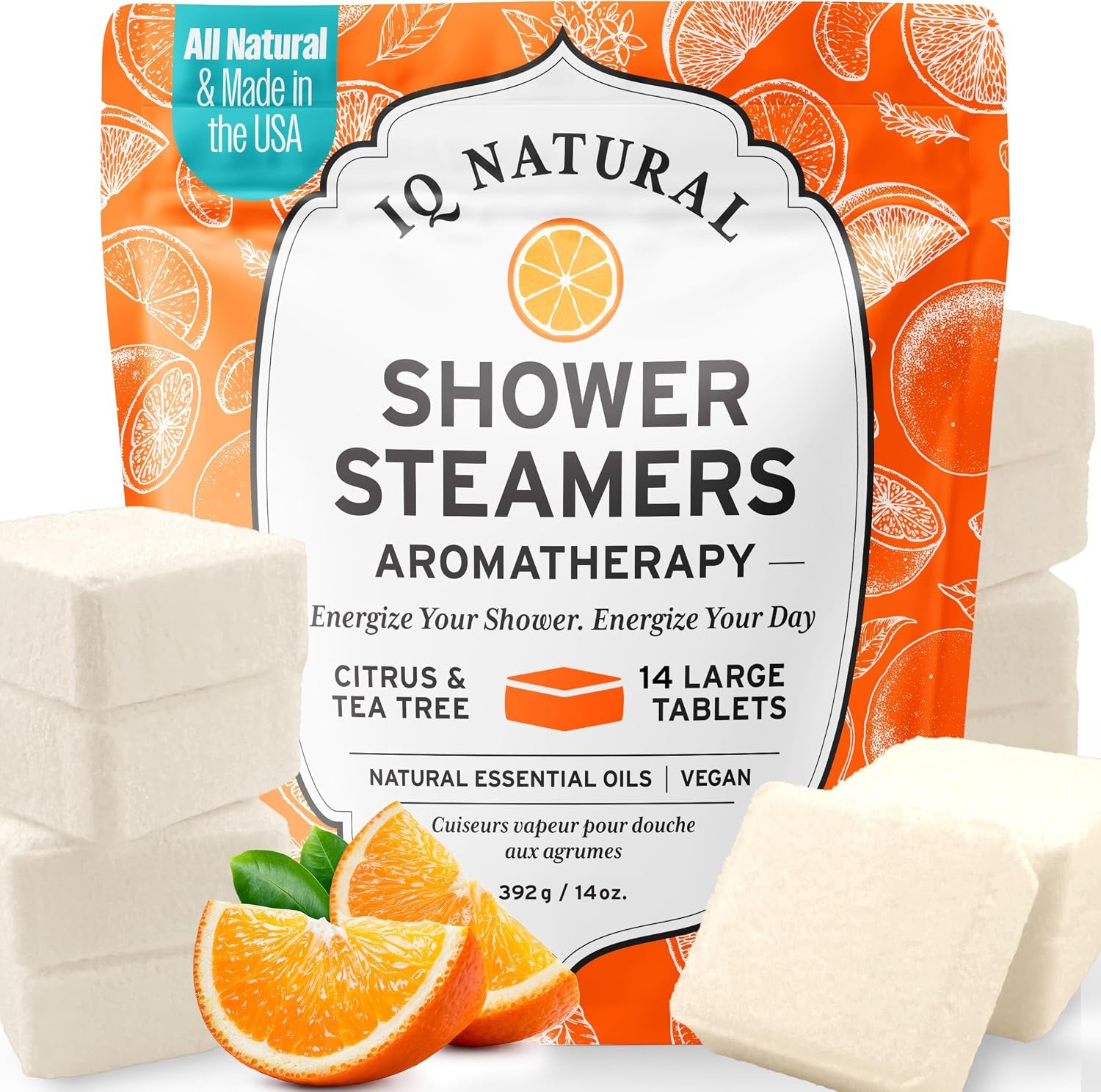 Citrus Shower Steamers Aromatherapy for Women- USA Made - Shower Bombs Aromatherapy for Women, Vapor Shower Tablets, Menthol Shower Scent Steamers Cold and Flu, Organic Shower Steamer